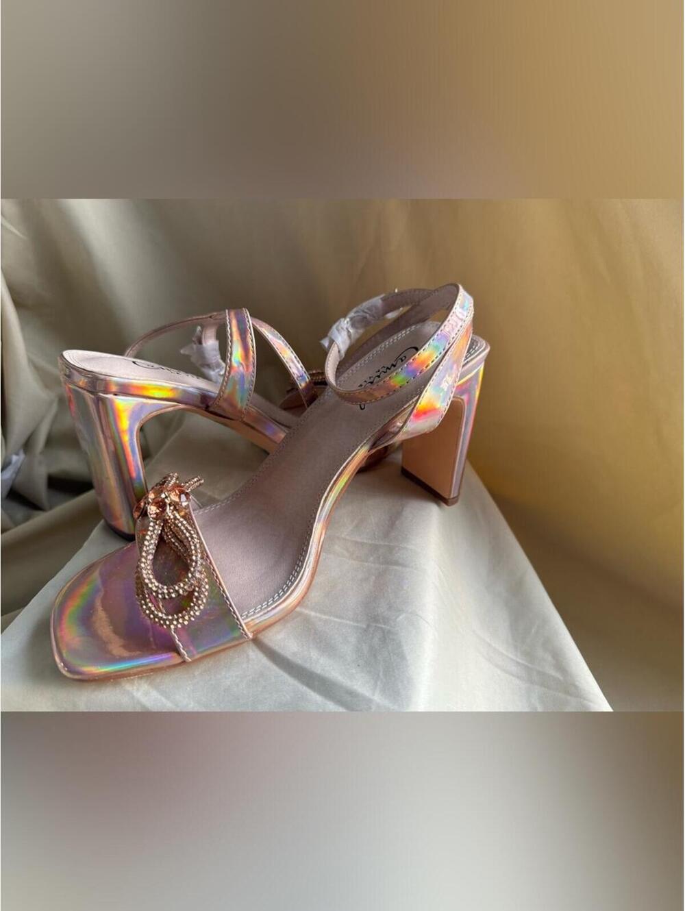 Camille La Vie Iridescent Pink Holographic Block Heel Sandals